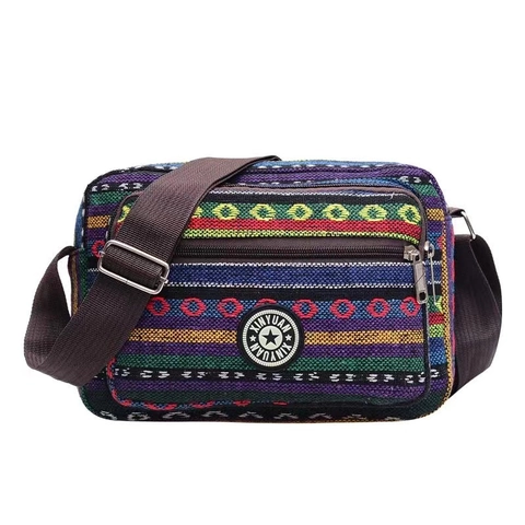 Borsa A Tracolla A Righe Etniche Tela Bohémien Borsa A Spalla Tasche Con Cerniera Multiple Tracolla Regolabile Casual Donna