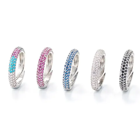 Colorful Zircon Ring Copper Micro Pave Cubic Zirconia Adjustable Open Band Fashion Jewelry For Women Men