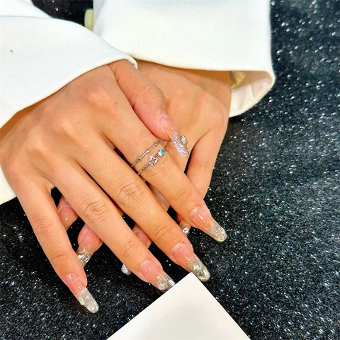 Stainless Steel Geometric Open Rings Adjustable Star Triangle Colorful Zircon Gold Silver Plated Elegant Women Jewelry