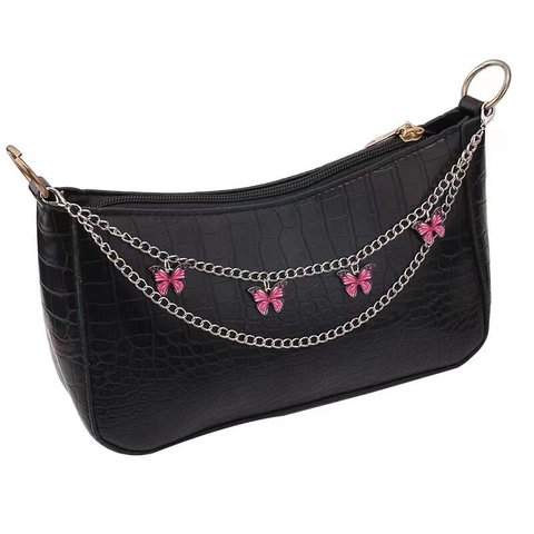 Fashion Alloy Enamel Butterfly Heart Pendant Double Layer Bag Chain Decorative Charm Accessory For Handbags Women Jewelry
