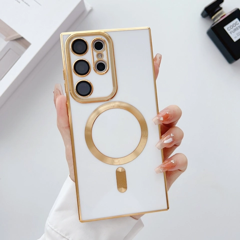 Magnetic Wireless Charging Phone Case For Samsung Galaxy S25 S24 S23 Ultra TPU Plated Luxury Shockproof Protection Cover