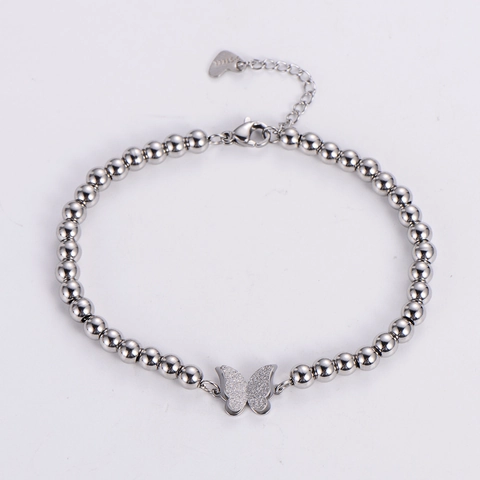 Bracciale Con Ciondolo A Farfalla Perle Acciaio Inossidabile 304 Finitura Opaca Gioielli Minimalisti Regolabile Cuore
