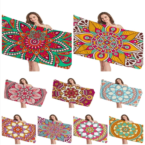Asciugamano Da Spiaggia Con Motivo Geometrico Mandala Microfibra Asciugatura Rapida Assorbente Grande Bohémien Etnico Bagno Nuoto