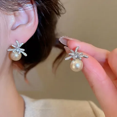 Elegante Blumen Bogen Künstliche Perlenohrringe Mit Silbernem Ohrstecker Zirkon Eingelegt Französischer Vintage Stil Schmuck Für Frauen