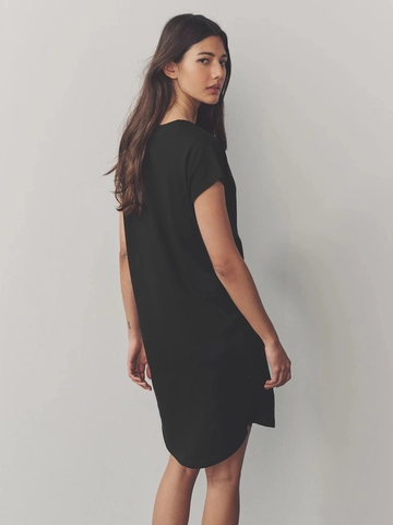 Solid Color V Neck Short Sleeve Mini Dress Slim Fit Polyester Summer Casual T-Shirt Dress For Women