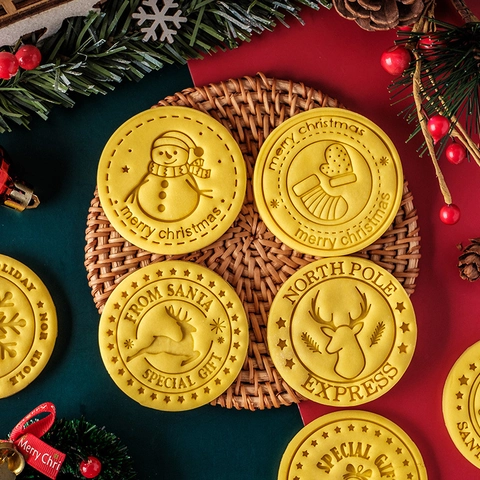 Moldes Galletas Navidad 3D Plástico PLA Sellos Galletas Grabados Papá Noel Reno Copo Nieve Para Decoración Repostería