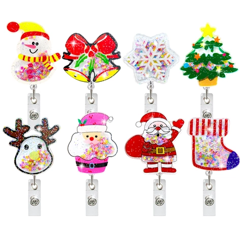 Weihnachten Ausziehbarer Ausweishalter Acryl Schüttelglitzer ID Kartenhalter Für Krankenschwester Lehrer Student Weihnachtsmann