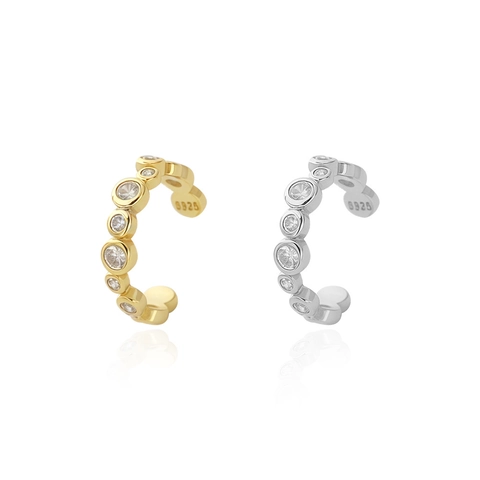 Ear Cuff In Argento Sterling 925 Da Donna Zirconia Cubica Scintillante Orecchino A Clip Rotondo Geometrico Gioielli