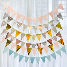 Bronzing Wavy Pattern Triangle Flag Birthday Banner Festival Party Decoration Background Props Hanging Bunting