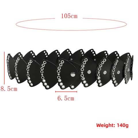 Women PU Leather Wide Corset Belt Punk Fan-Shaped Spliced Decorative Waist Cinchers With Metal Grommets For Dress Pants