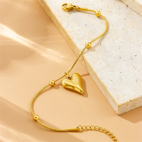 Joyas de Corazón de Acero Inoxidable Minimalista Chapado en Oro Collar Pulsera Pendientes Botón para Mujer Accesorios