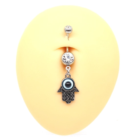 Zirkon Bauchringe Herzform Hamsa Hand Böser Blick Teufelsschwanz Silberfarben Legierung Bauchnabel Piercing Schmuck Für Damen