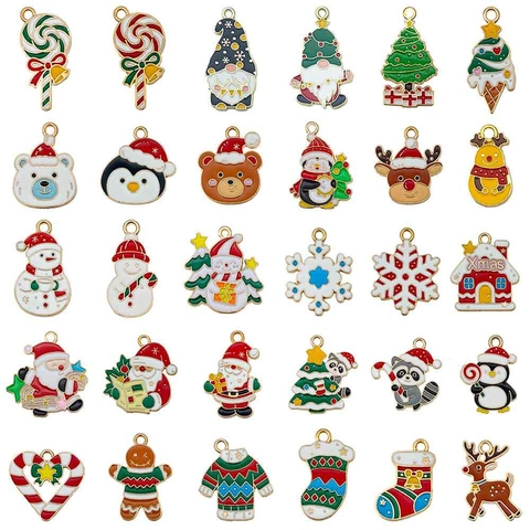 Christmas Alloy Enamel Drip Oil Pendants Santa Claus Snowman Elk Penguin Tree Charms For DIY Jewelry Making Accessories
