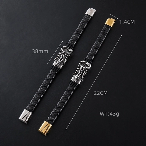 Pulsera De Cuero Trenzado Escorpión Acero Inoxidable Cierre Magnético Punk Retro Hombre
