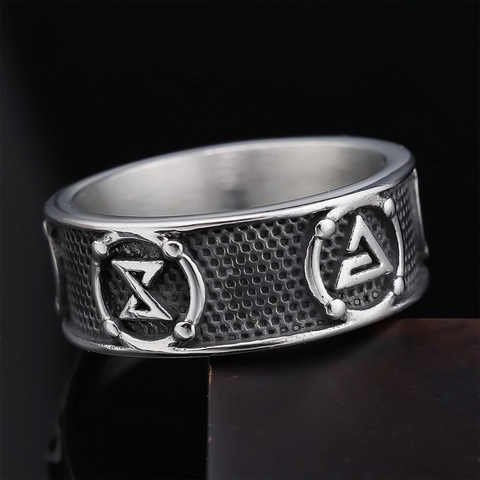 Anello Totem Massonico Vintage In Acciaio Inossidabile Simbolo Valknut Norreno Fascia Retro Punk Gioielli Geometrici Uomo Donna