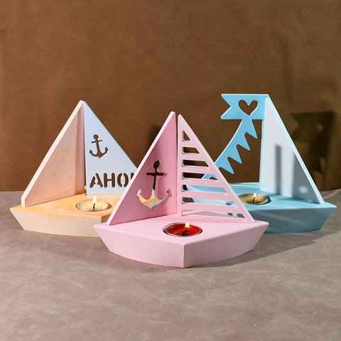 Stampo In Silicone Per Barca A Vela Per Candelabro Fai Da Te Colata Di Resina Base Per Lumino Tema Marino Ancora Cuore Design AHOI