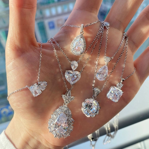 925 Sterling Silver Necklace For Women With Pear Heart Square Zircon Pendant Elegant Fashion Jewelry Gift Accessory