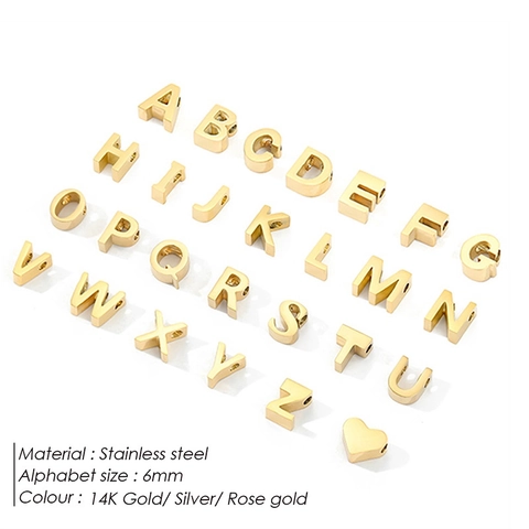 Roestvrij Staal 3D Alfabet Charms Voor Sieraden Maken DIY Letter Hart Symbool Hangers Goud Zilver Roségoud Armband Ketting Accessoires