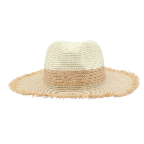 Cappello Fedora Bicolore In Paglia Tesa Larga Frange Protezione Solare Vacanze Stile Spiaggia Donne