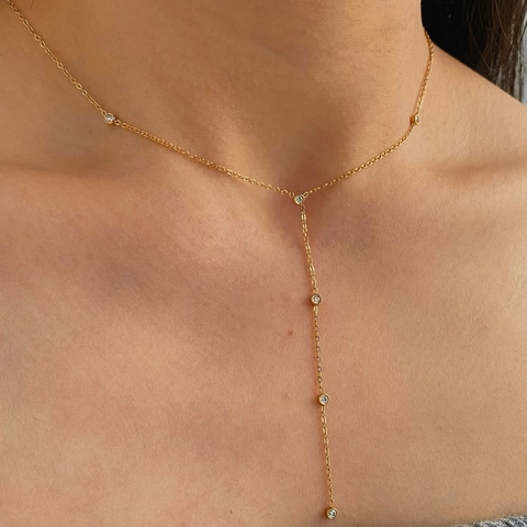 Minimalist Y-Shaped Zircon Tassel Necklace Stainless Steel PVD Gold Plated Dainty Fine Chain For Women