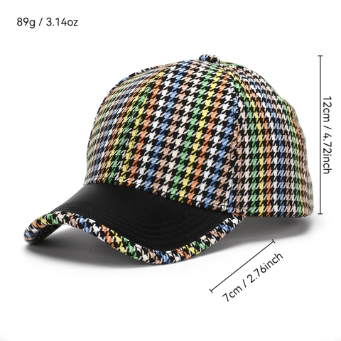 Casquette De Baseball Pied De Poule Colorée Avec Visière En Similicuir Protection Solaire Chapeau Réglable Pour Hommes Femmes