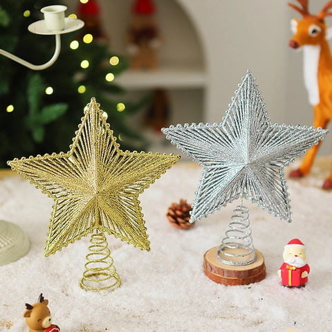 Weihnachtsbaumspitze Stern Eisen Glitter Hohl Fünfzackiger Stern Feiertag Heimdekoration Ornament