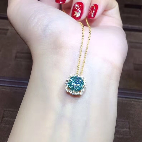 Set Gioielli Donna Rame Placcato Oro Moissanite Blu Verde 3 Carati Cuori Frecce Ciondolo Halo Collana Anello Orecchini