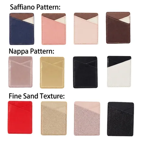 Adhesive Phone Card Holder Stick-On Wallet PU Leather Dual Slot Saffiano Nappa Glitter Ultra Thin For Back Of Phone