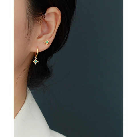 Orecchini A Lobo Stella Octagramma In Argento Sterling 925 Con Opale Blu Placcati Oro Gioielli Eleganti Per Donne