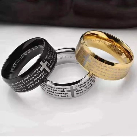 Bible Verse Cross Ring Stainless Steel Laser Engraved Religious Scripture Band Jewelry For Men