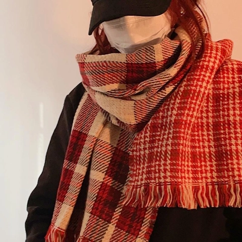 Britischer Vintage Karo Schal Damen Winter Dick Warm Doppelseitig Hahnentritt Schal Mit Quasten Weich Elegant Fashion Schal