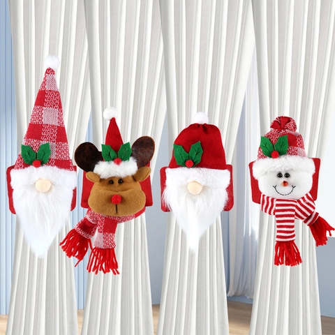 Kerst Gordijnophouders Polyester Pluche Kerstman Sneeuwpop Rendier Kabouter Vakantie Huis Venster Decoratie