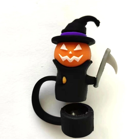 Silicone Straw Covers Halloween Pumpkin Ghost Bat Dustproof Reusable Straw Caps Party Decoration Drinkware Accessories