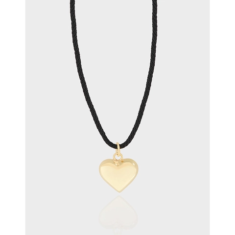 Collier Pendentif Cœur en Argent Sterling 925 Minimaliste Avec Corde de Cire Noire Réglable Bijoux Style INS pour Femmes Cadeau