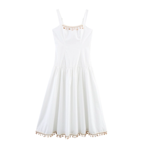 Vestido Largo Blanco Mujer Sin Mangas Vacaciones Playa Bohemio Color Sólido Con Cadena De Concha Estrella De Mar