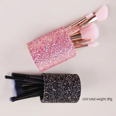 Makeup Brush Holder PU Leather Glitter Cylindrical Cosmetic Storage Tube Portable Desktop Organizer Vanity Decor For Women