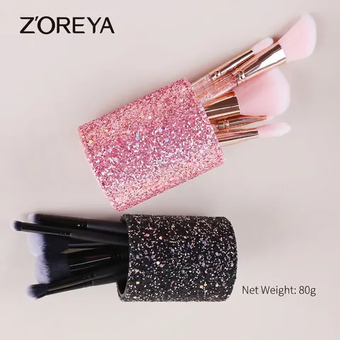 Make-up-Pinselhalter PU-Leder Glitzer Zylindrisch Kosmetik Aufbewahrung Organizer Schminktisch Deko Tragbares Design Damen