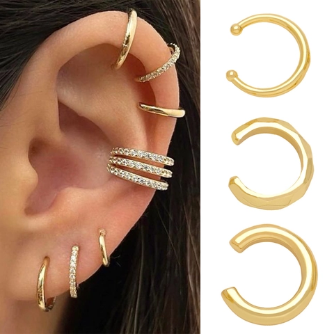 Ear Cuff Minimalisti Forma C Rame Placcato Oro Senza Buco Design Industriale Vite Dado Gioielli Geometrici Donna