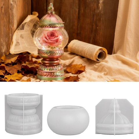 DIY Turkish Lamp Silicone Mold For Epoxy Resin Plaster European Relief Decorative Jar Jars Storage Box Table Lamp Decoration Craft Molds