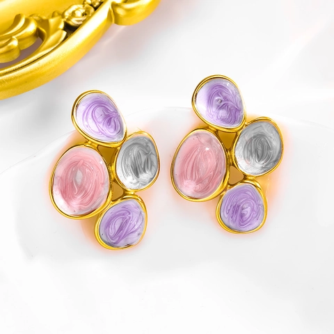 Vintage 18K Verguld Roestvrij Staal Kleurrijke Emaille Waterdruppel Oorbellen Voor Vrouwen Onregelmatige Druppelolie Sieraden