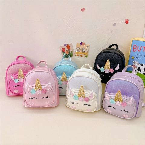 Kids Backpack Cute Cartoon Unicorn Sequin PU Leather Mini School Bag For Girls Kindergarten Lightweight Daypack