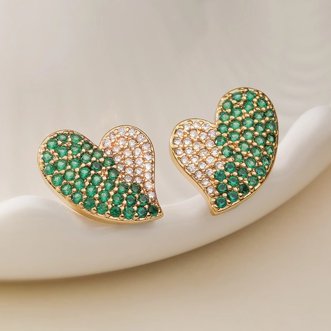 Elegant Heart Stud Earrings 18K Gold Plated Copper Micro Set Cubic Zirconia Geometric Jewelry For Women Trendy Fashion