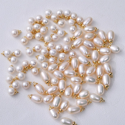 Pendentifs En Perles D'eau Douce Naturelles Breloques Avec Boucle En Métal Doré Rond Ovale Pour Création De Bijoux DIY
