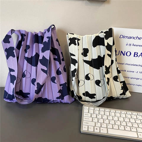 Borsa A Mano In Maglia Pieghettata Da Donna Borsa A Tracolla A Fisarmonica Ripiegabile Motivo A Righe Casual Versatile