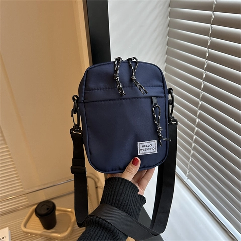 Crossbody Bag Oxford Cloth Multi Pocket Casual Small Square Bag Hello Weekend Letter Patch