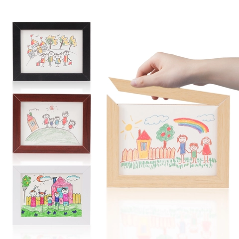 Marco De Arte Para Niños Almacenamiento De Obras De Arte Apertura Frontal Bisagra Madera Pantalla Foto Cambiable