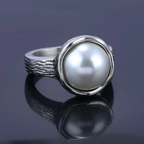 Anillo Di Künstliche Perle In Acciaio Inossidabile 316L Retrò Texture Corteccia Naturale Gioielli Punk Gothic Per Uomini Donne