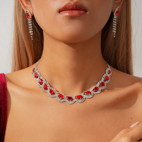 Collana E Orecchini Con Strass A Goccia Gioielli Lega Vintage Forma Di Pera Lusso Matrimonio Banchetto Accessori