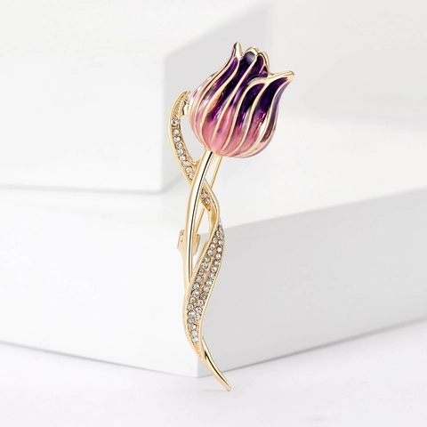 Elegante Emaille Tulp Broche Voor Vrouwen Legering Luxe Plant Bloem Strass Speld Mode Sieraden Cadeau Voor Pak Jurk