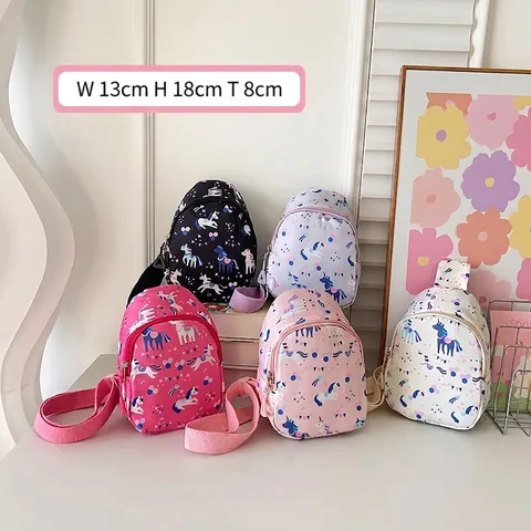 Kids Nylon Chest Bag Unicorn Print Lightweight Cartoon Crossbody Waist Pack For Toddlers Outdoor Travel Fashion